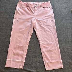 J.Jill Denim Cropped Cuff Jeans Authentic Fit Pink Cotton Spandex Women's Sz 16
